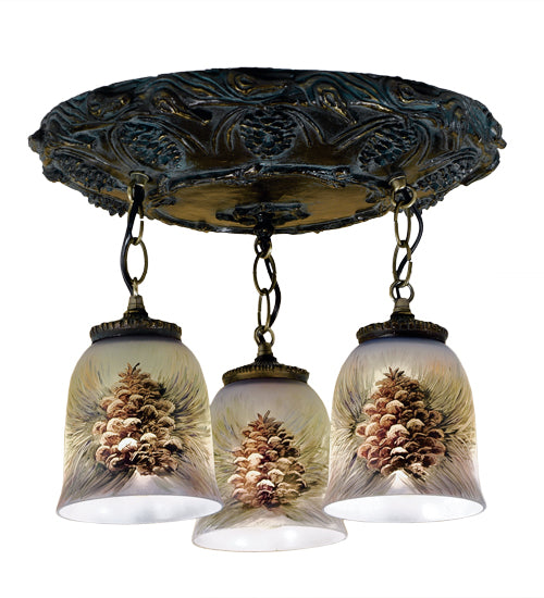 17" Wide Pinecone 3 Light Hand Painted Semi-Flushmount