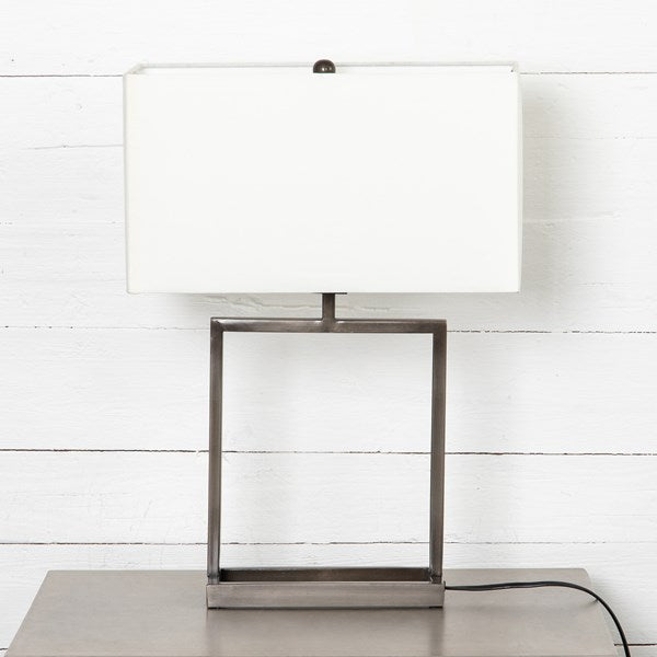 Abe Table Lamp-White Silk/Dark Pewter