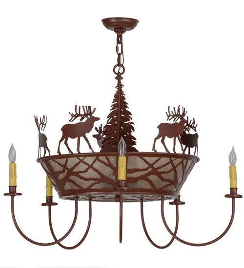 35"W Elk On The Loose 5 Arm Chandelier