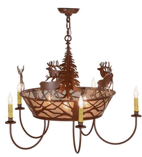 35"W Elk On The Loose 5 Arm Chandelier