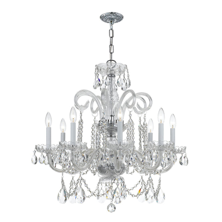 Traditional Crystal 8 Light Hand Cut Crystal Polished Brass Chandelier