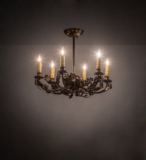 19" Wide Oak Leaf & Acorn 6 Lt Chandelier