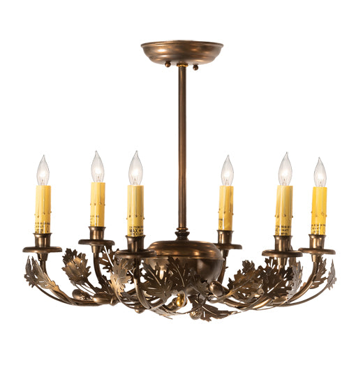 19" Wide Oak Leaf & Acorn 6 Lt Chandelier