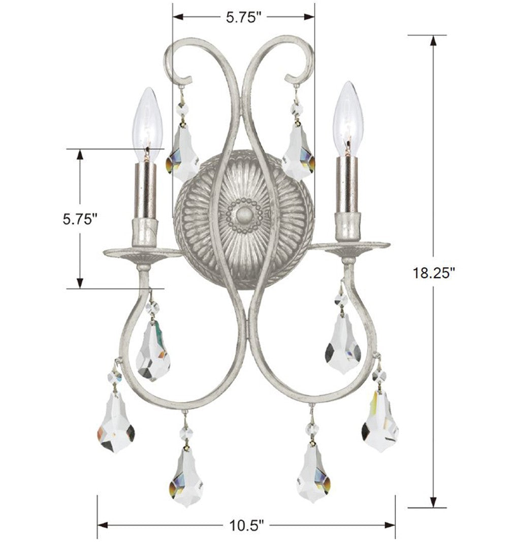 Crystorama Ashton 2 Light Hand Cut Crystal Olde Silver Sconce