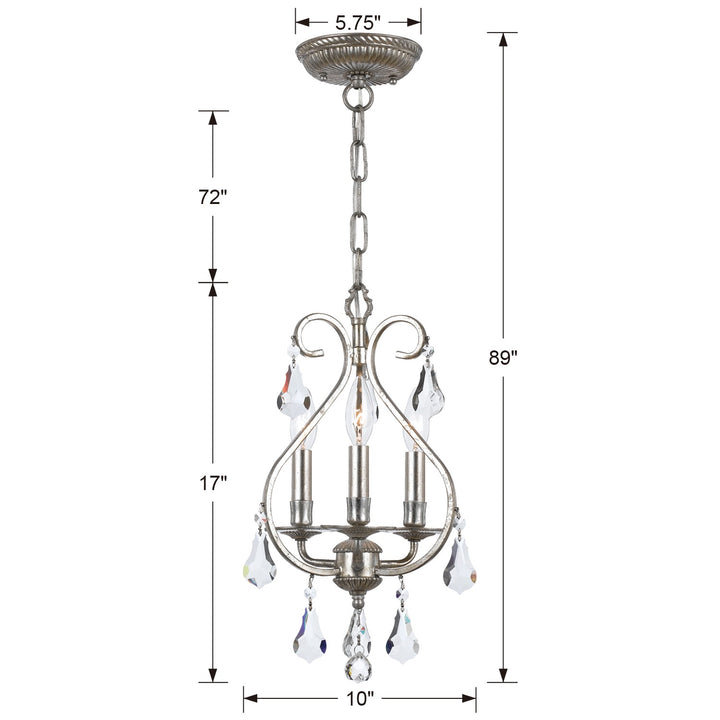 Crystorama Ashton 3 Light Swarovski Strass Crystal Olde Silver Mini Chandelier