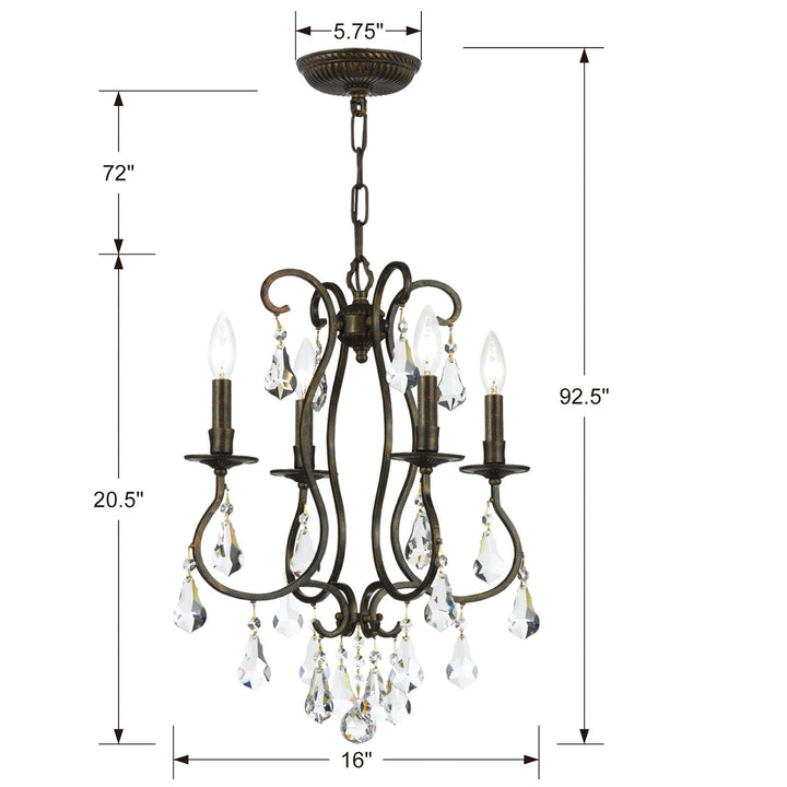 Crystorama Ashton 4 Light Swarovski Strass Crystal English Bronze Mini Chandelier