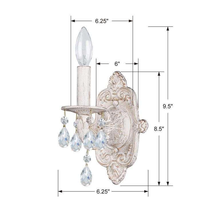 Crystorama Paris Market 1 Light Clear Crystal Antique White Sconce