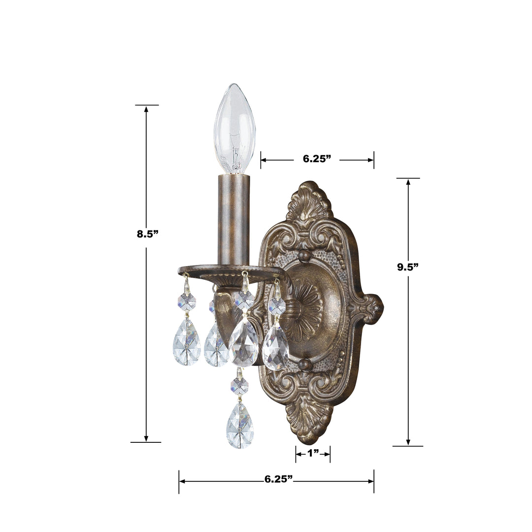 Crystorama Paris Market 1 Light Clear Crystal Antique White Sconce