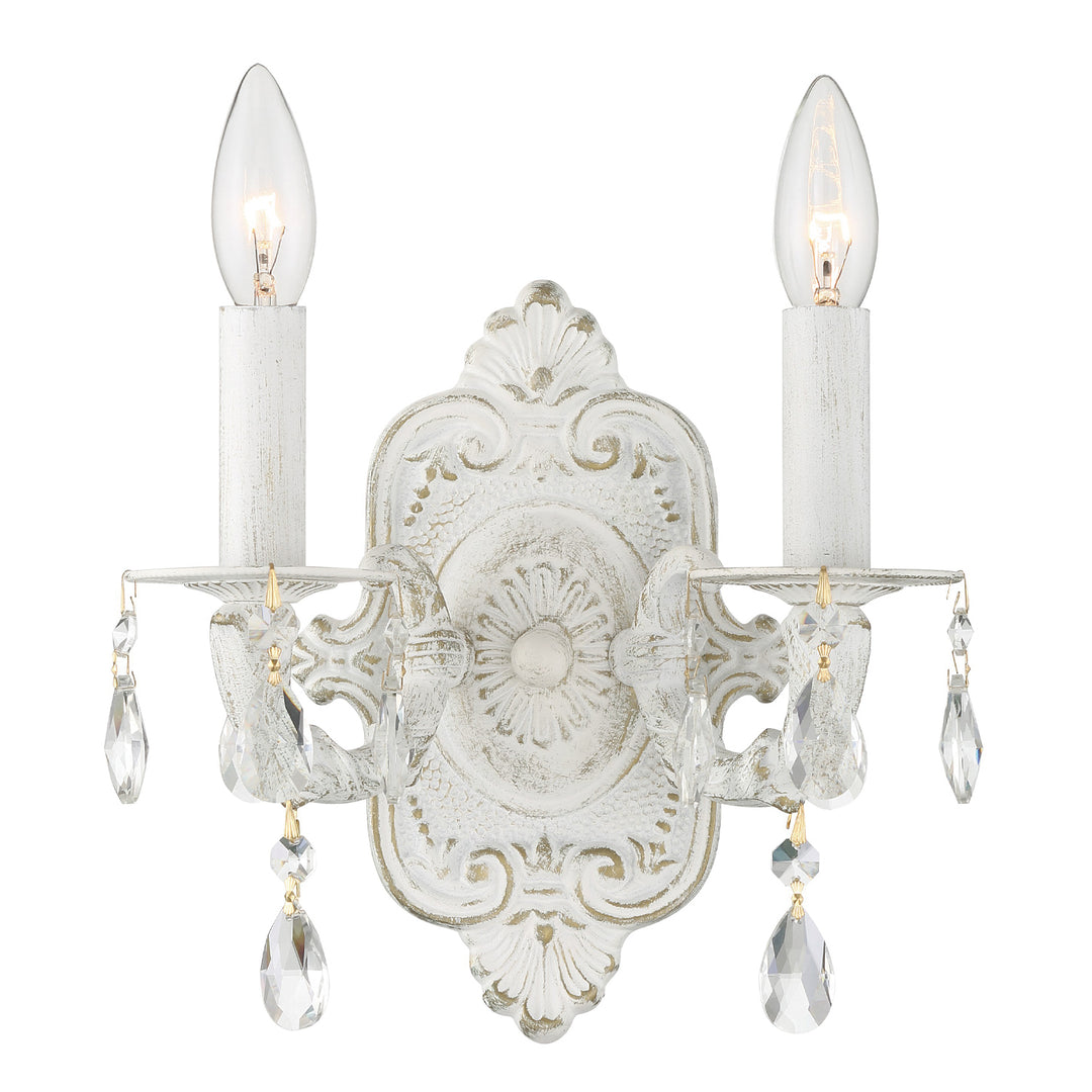 Paris Market 2 Light Swarovski Strass Crystal Antique White Sconce