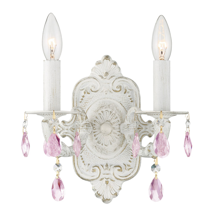 Paris Market 2 Light Swarovski Strass Crystal Antique White Sconce