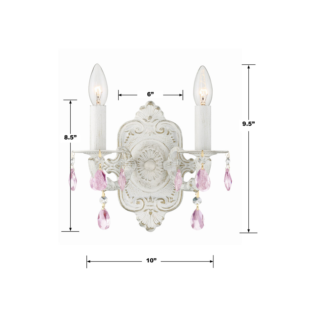 Crystorama Paris Market 2 Light Swarovski Strass Crystal Antique White Sconce