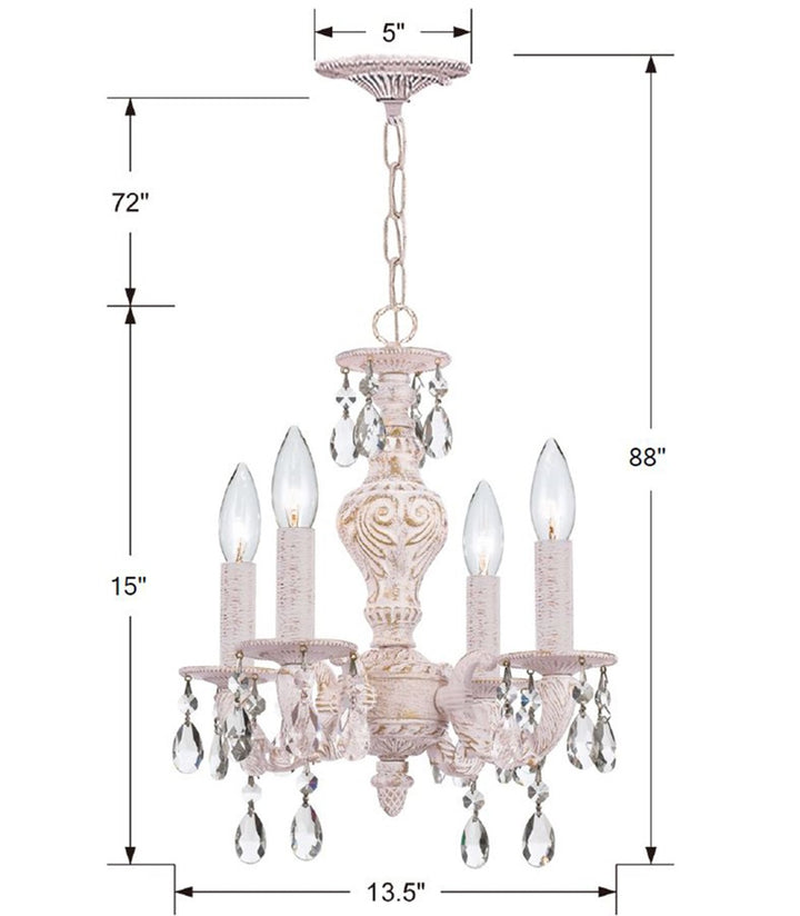 Crystorama Paris Market 4 Light Swarovski Strass Crystal Antique White Mini Chandelier