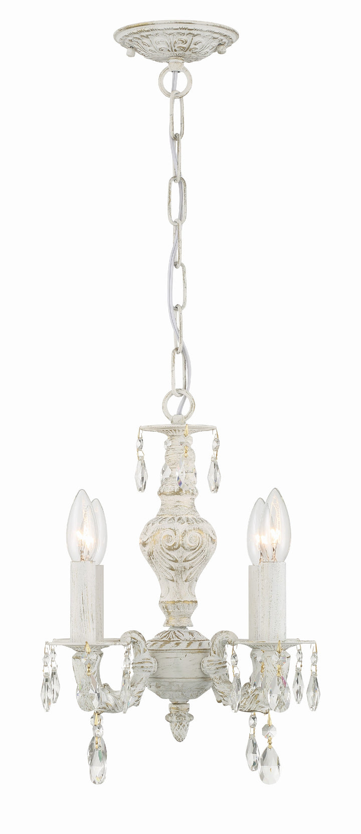 Crystorama Paris Market 4 Light Swarovski Strass Crystal Antique White Mini Chandelier