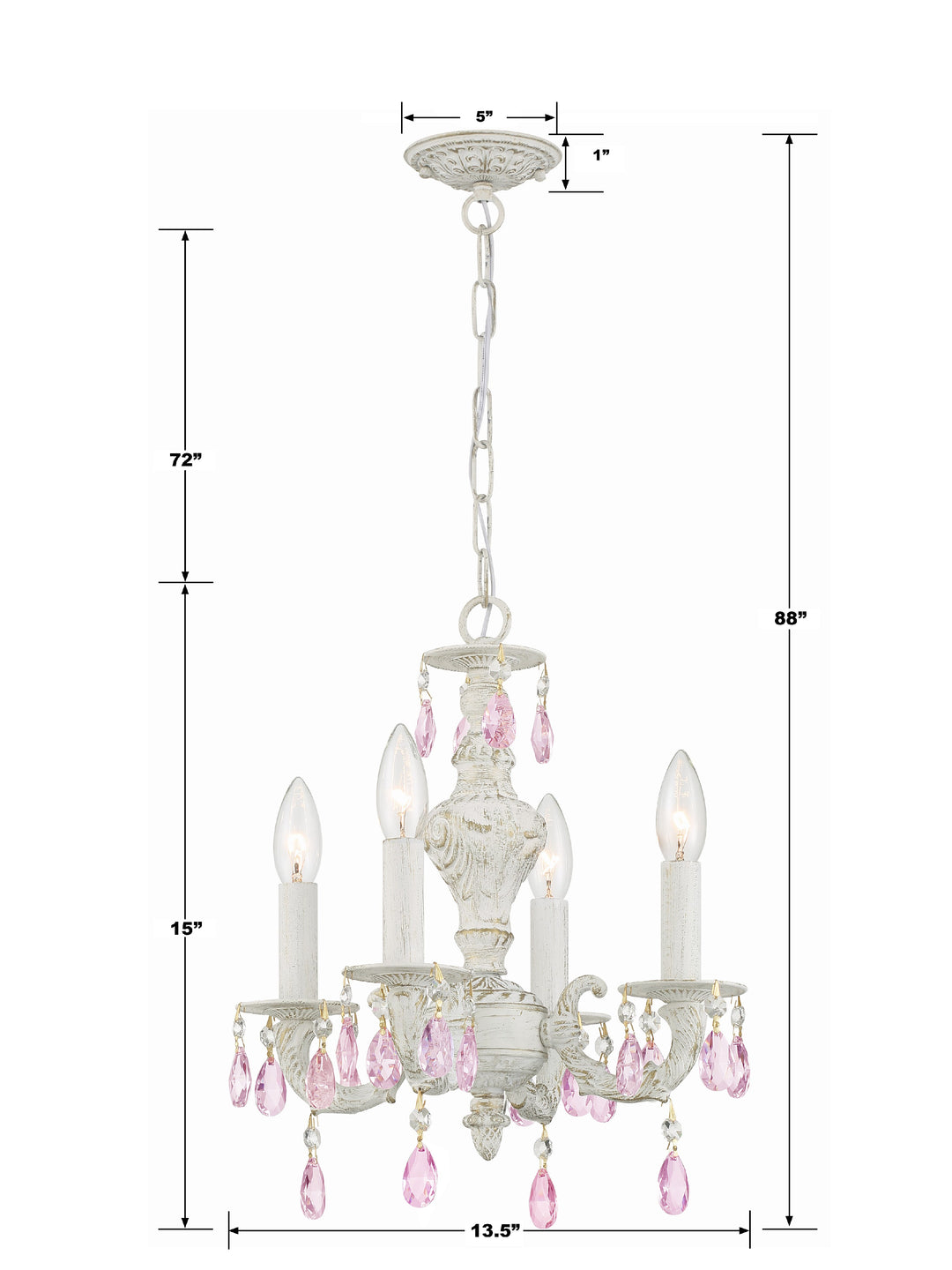 Crystorama Paris Market 4 Light Swarovski Strass Crystal Antique White Mini Chandelier