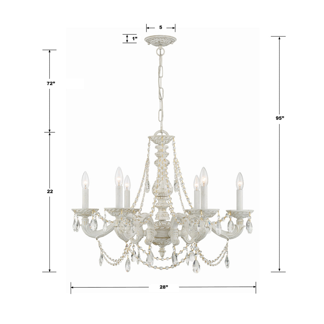 Crystorama Paris Market 6 Light Clear Italian Crystal Antique White Chandelier