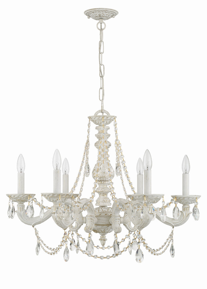 Crystorama Paris Market 6 Light Clear Italian Crystal Antique White Chandelier