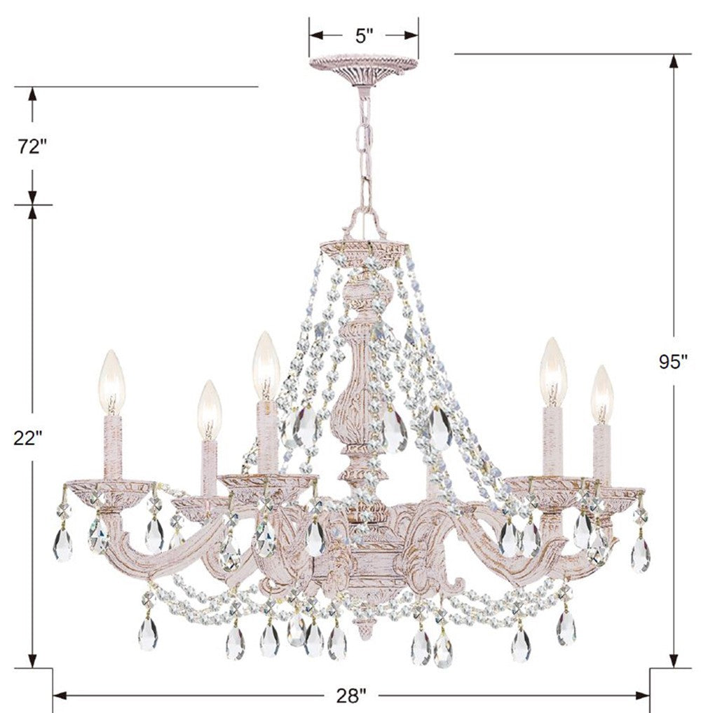 Crystorama Paris Market 6 Light Clear Italian Crystal Antique White Chandelier