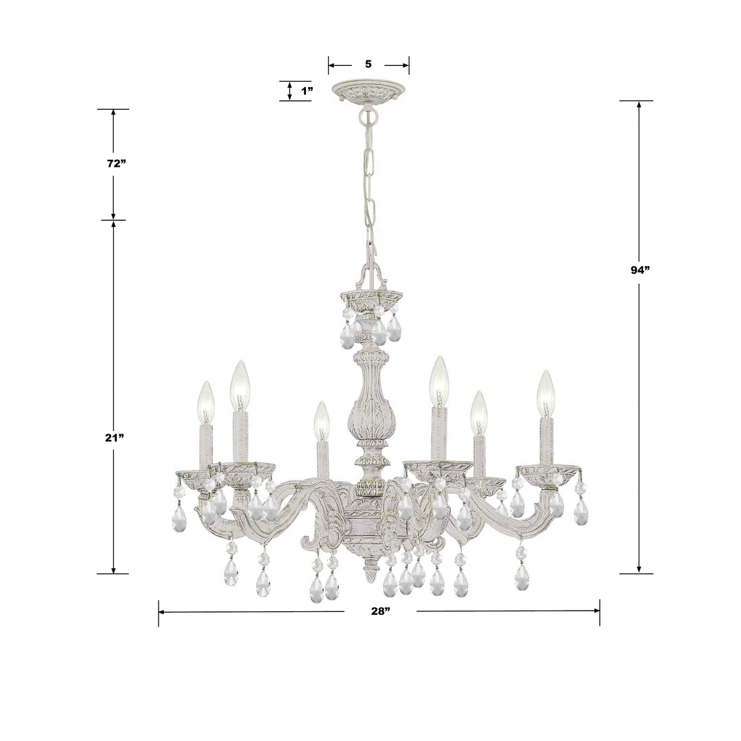 Crystorama Paris Market 6 Light Clear Crystal Antique White Chandelier