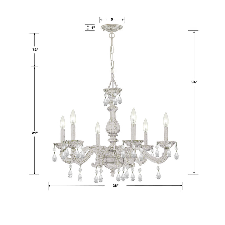 Crystorama Paris Market 6 Light Clear Crystal Antique White Chandelier