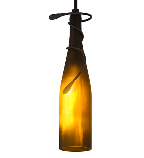 5"W Tuscan Vineyard Frosted Amber Wine Bottle Mini Pendant