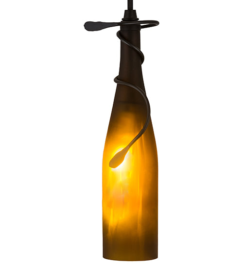 5"W Tuscan Vineyard Frosted Amber Wine Bottle Mini Pendant