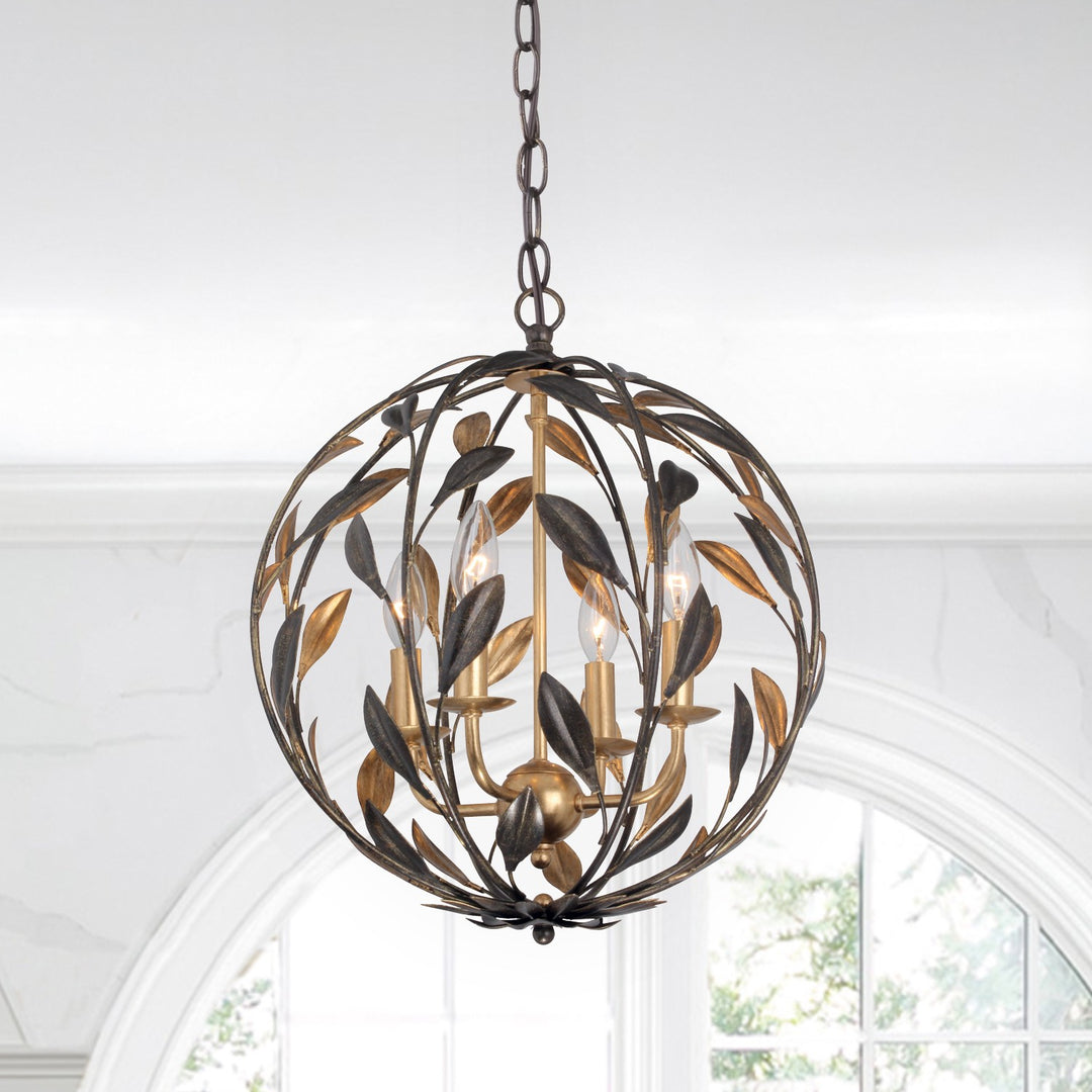 Crystorama Broche 4 Light English Bronze + Antique Gold Sphere Mini Chandelier