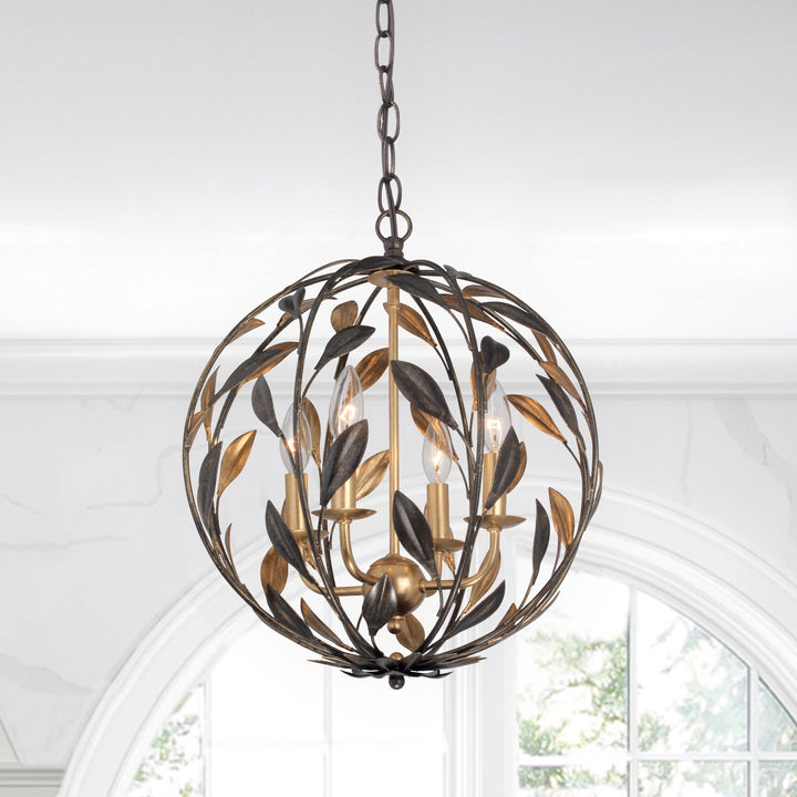 Crystorama Broche 4 Light English Bronze + Antique Gold Sphere Mini Chandelier