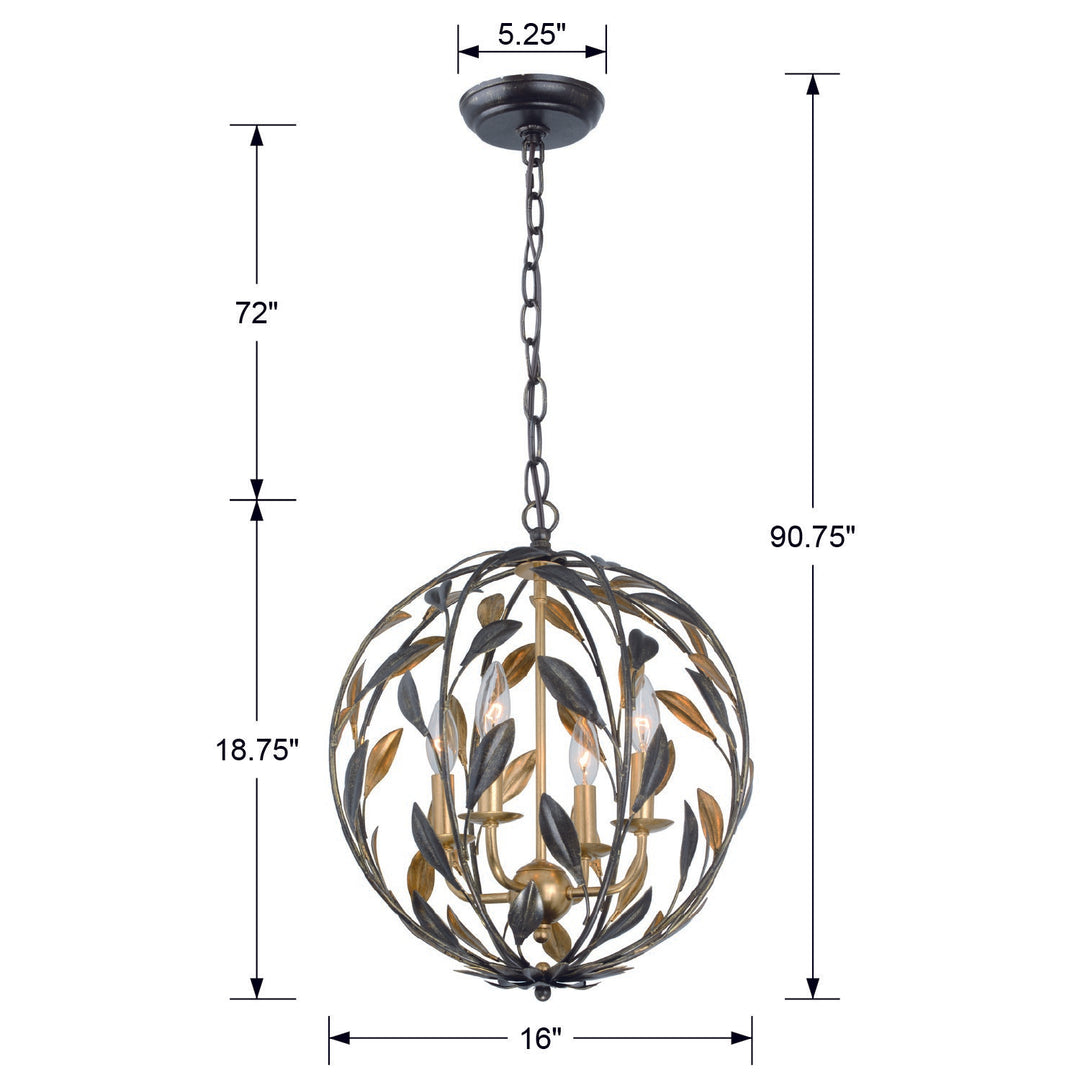 Crystorama Broche 4 Light English Bronze + Antique Gold Sphere Mini Chandelier