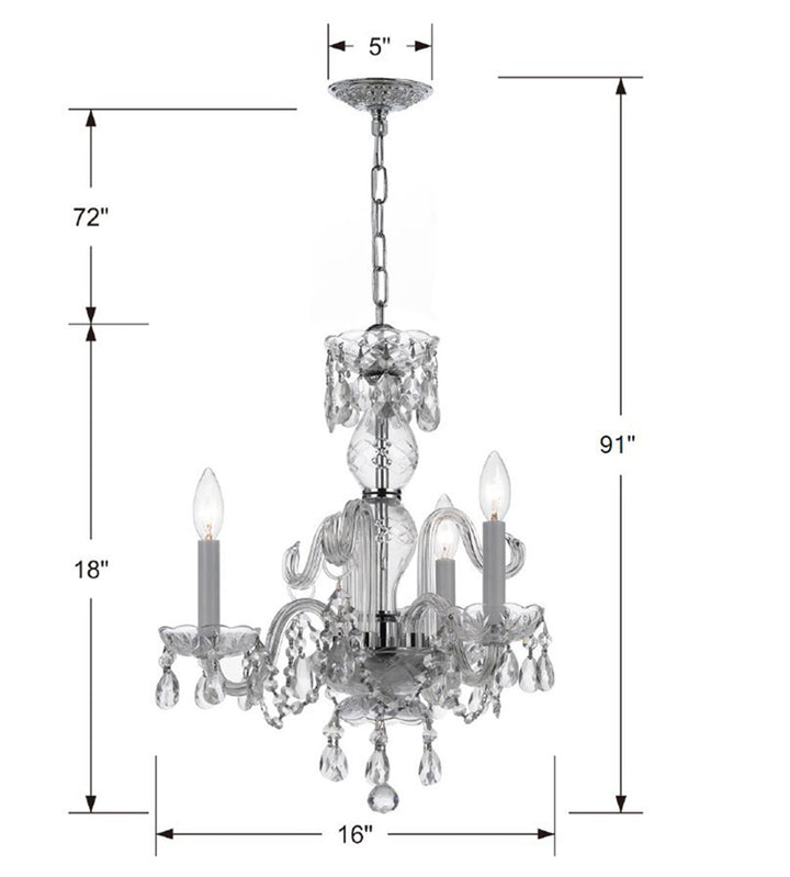 Crystorama Traditional Crystal 3 Light Clear Italian Crystal Polished Brass Mini Chandelier