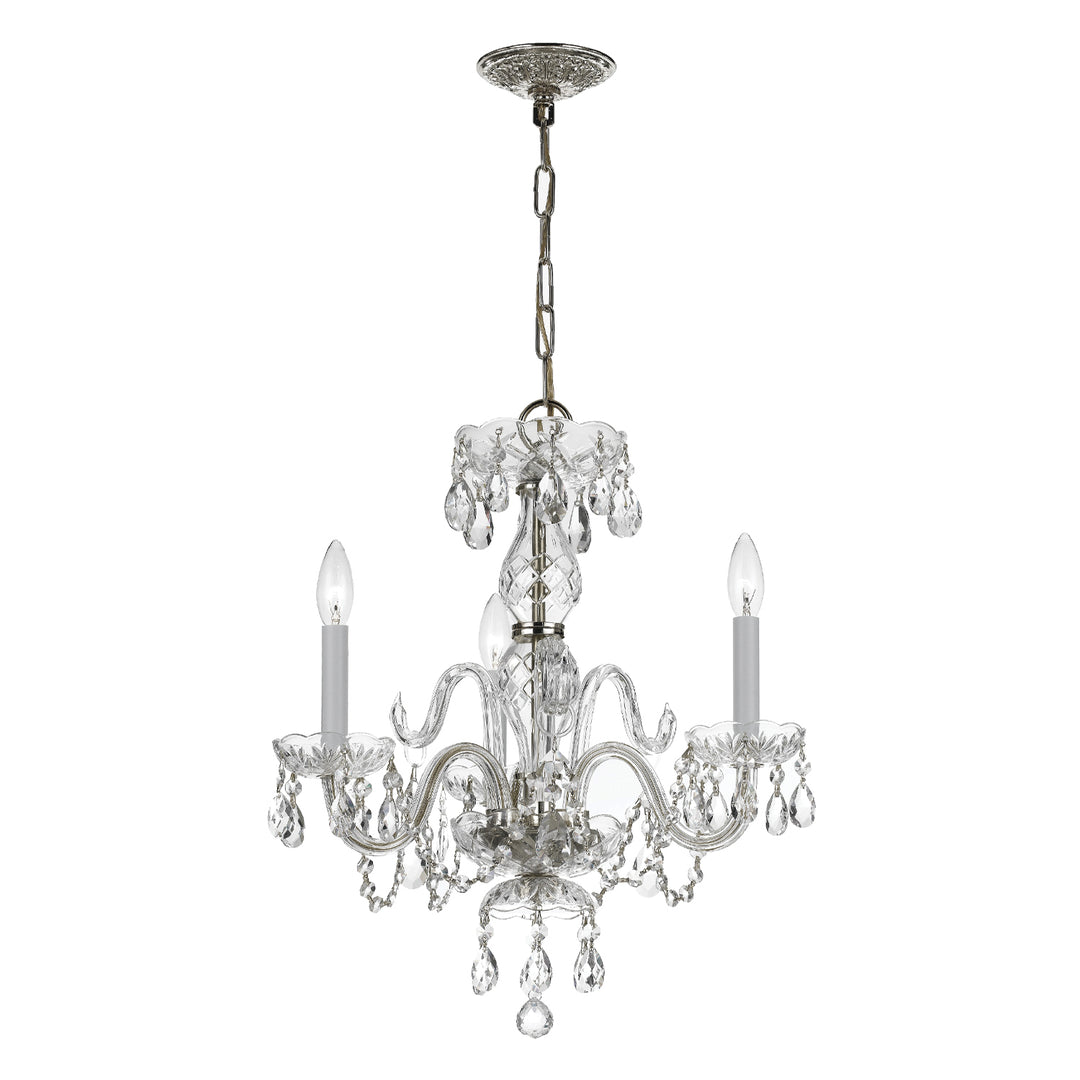 Traditional Crystal 3 Light Clear Italian Crystal Polished Brass Mini Chandelier