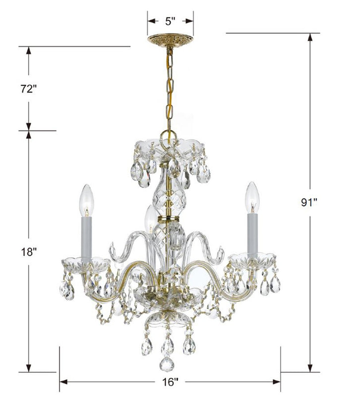 Crystorama Traditional Crystal 3 Light Clear Italian Crystal Polished Brass Mini Chandelier