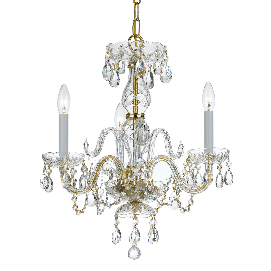 Crystorama Traditional Crystal 3 Light Clear Italian Crystal Polished Brass Mini Chandelier