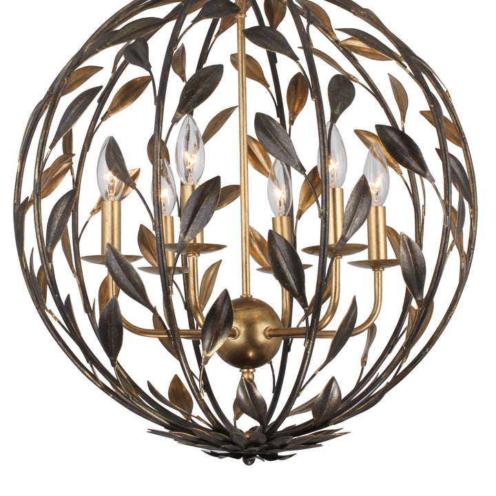 Crystorama Broche 6 Light English Bronze + Antique Gold Sphere Chandelier