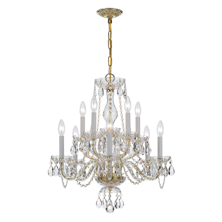 Traditional Crystal 10 Light Swarovski Strass Crystal Polished Brass Chandelier