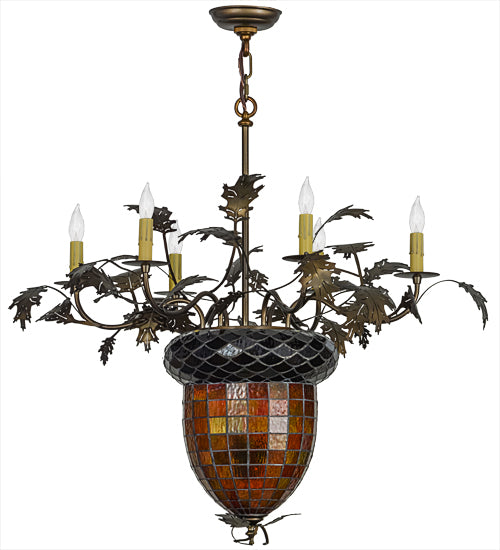 36"W Greenbriar Oak 6 Arm Chandelier