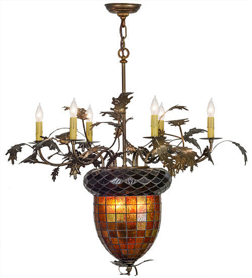 36"W Greenbriar Oak 6 Arm Chandelier