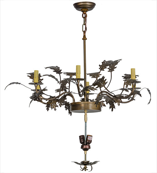 36"W Greenbriar Oak 6 Arm Chandelier