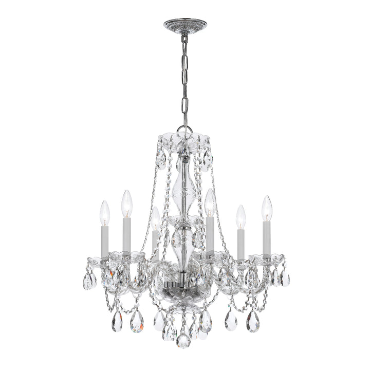 Traditional Crystal 6 Light Swarovski Strass Crystal Polished Brass Chandelier