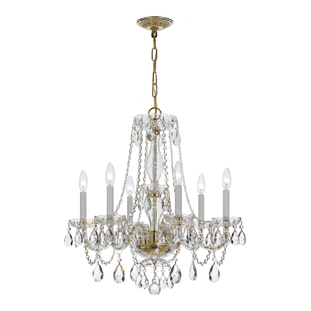 Traditional Crystal 6 Light Swarovski Strass Crystal Polished Brass Chandelier