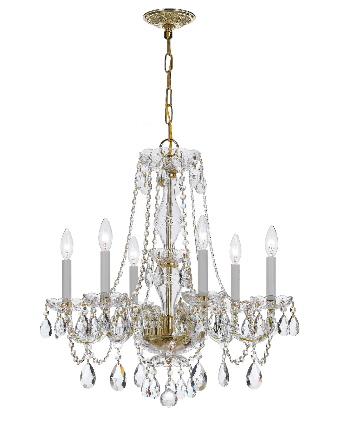 Crystorama Traditional Crystal 6 Light Swarovski Strass Crystal Polished Brass Chandelier