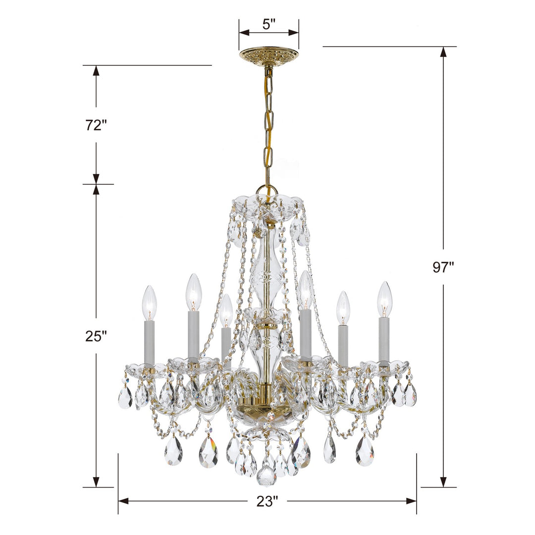 Crystorama Traditional Crystal 6 Light Swarovski Strass Crystal Polished Brass Chandelier