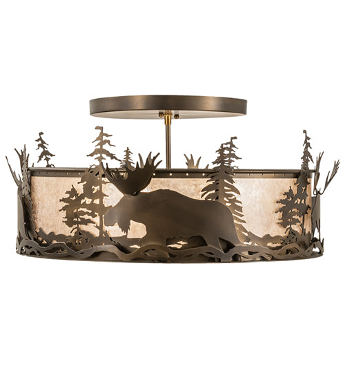 24" Wide Moose At Dusk Flushmount