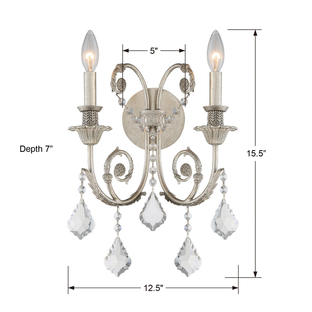 Crystorama Regis 2 Light Swarovski Strass Crystal Olde Silver Sconce