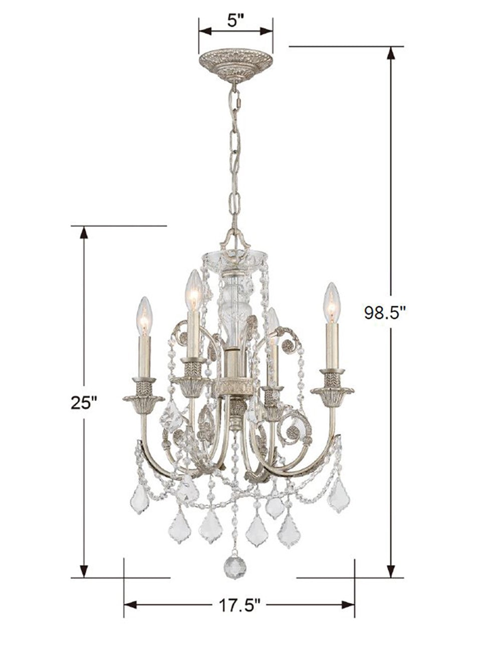 Crystorama Regis 4 Light Spectra Crystal Olde Silver Chandelier