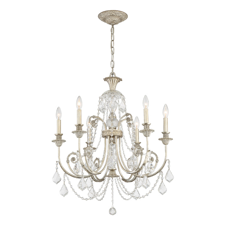 Regis 6 Light Clear Italian Crystal Olde Silver Chandelier