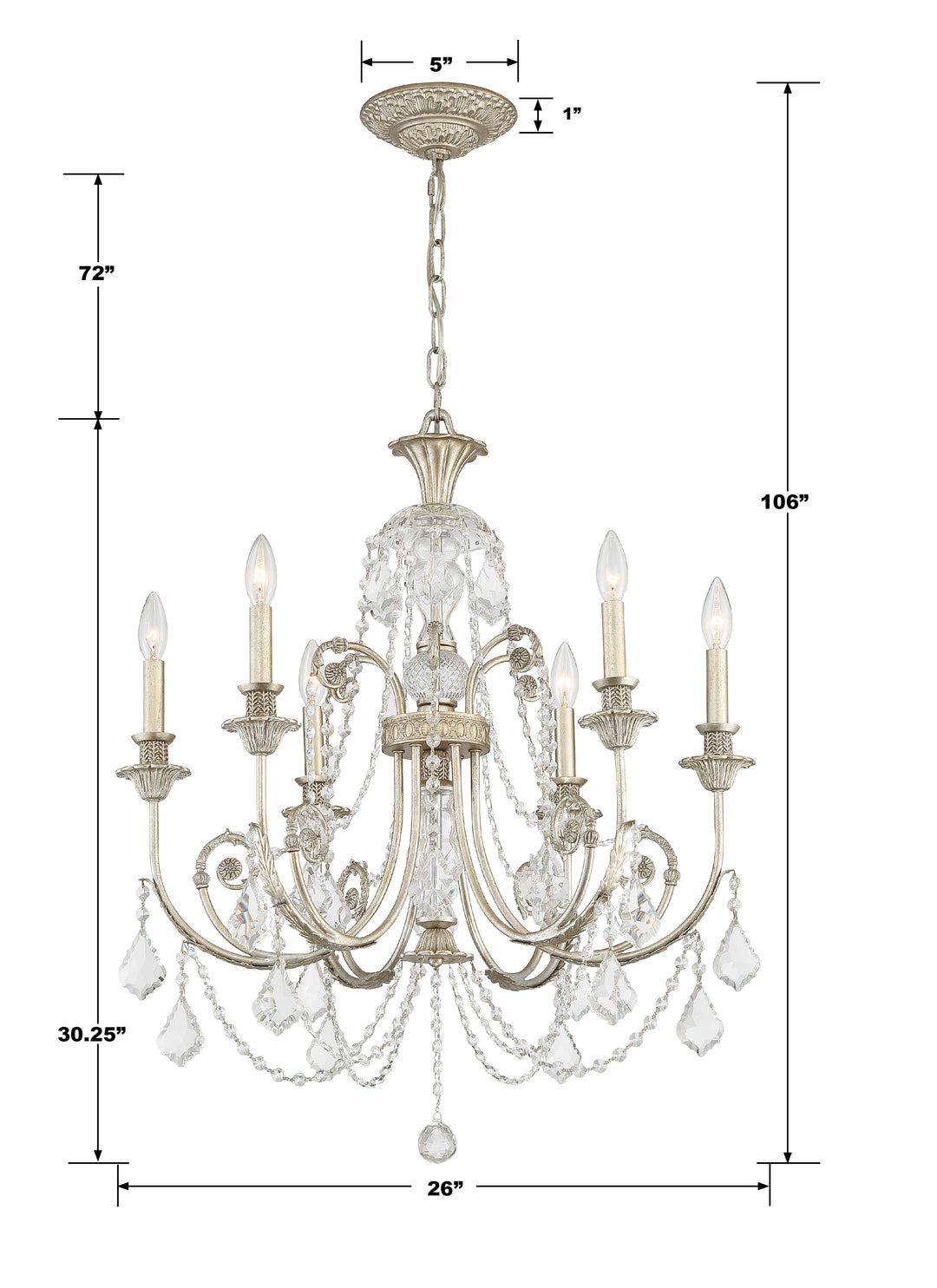 Crystorama Regis 6 Light Clear Italian Crystal Olde Silver Chandelier