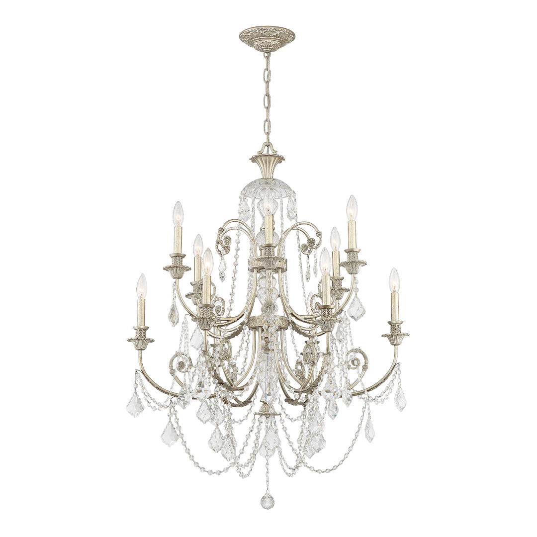 Regis 12 Light Hand Cut Crystal Olde Silver Chandelier