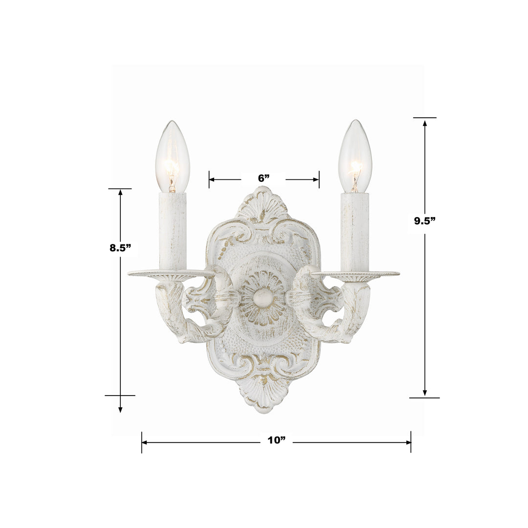 Crystorama Paris Market 2 Light Antique White Sconce