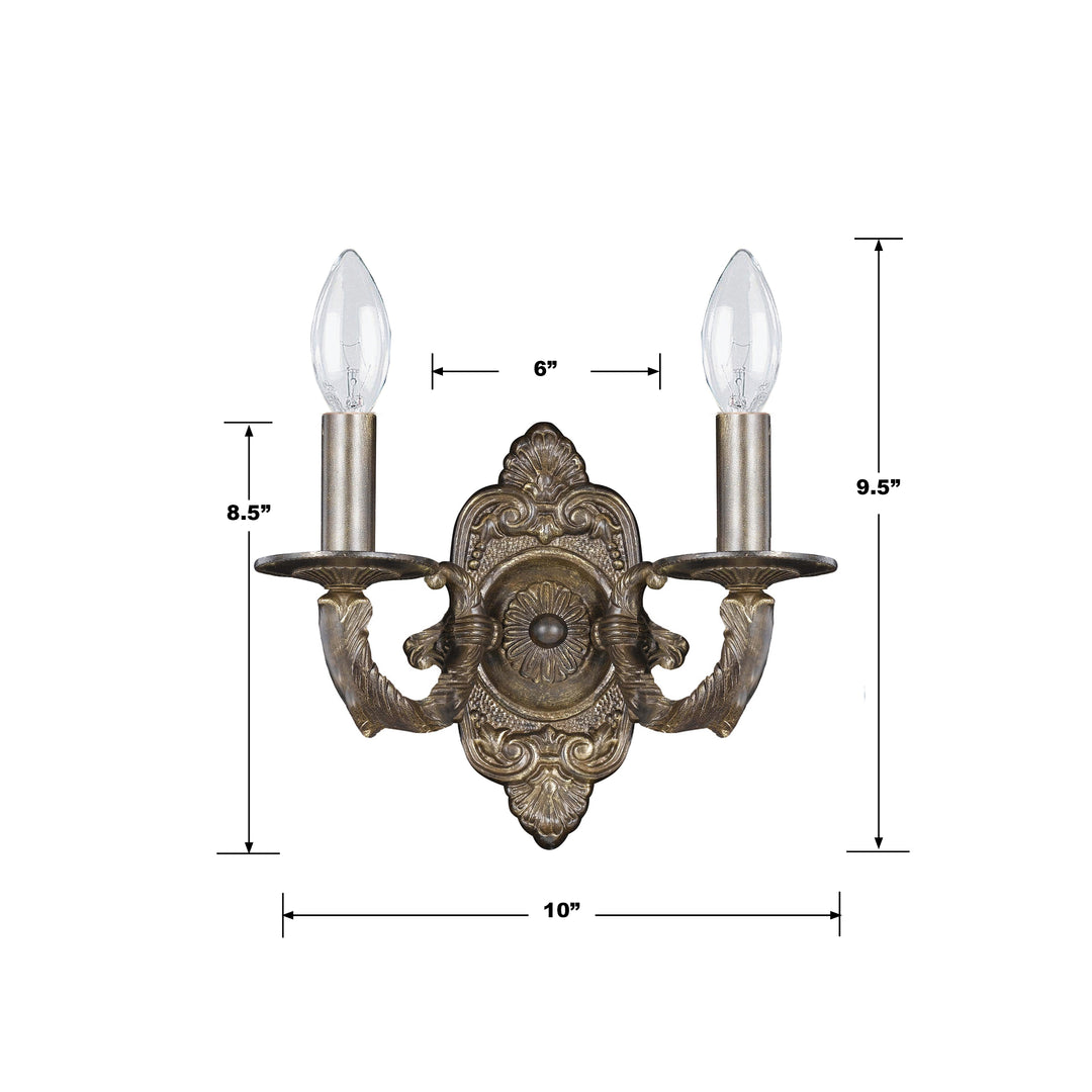 Crystorama Paris Market 2 Light Antique White Sconce