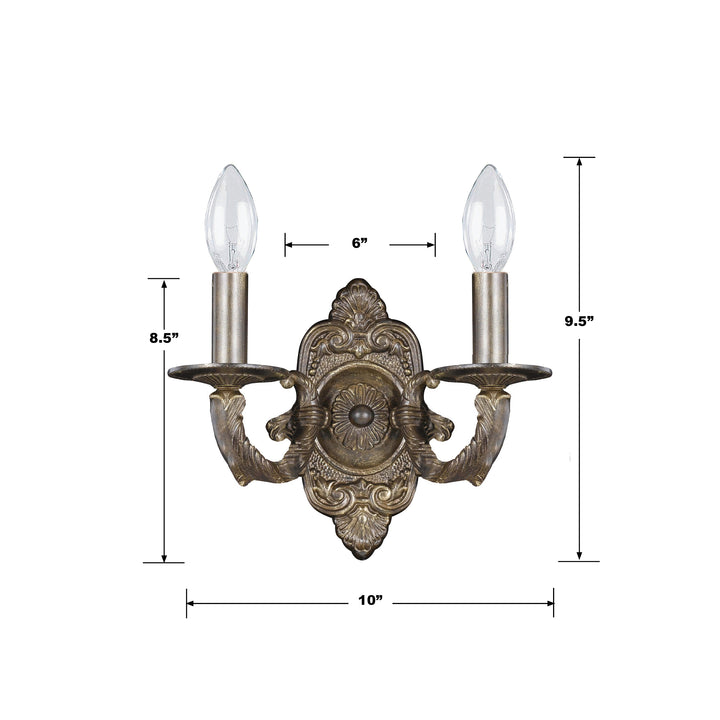 Crystorama Paris Market 2 Light Antique White Sconce